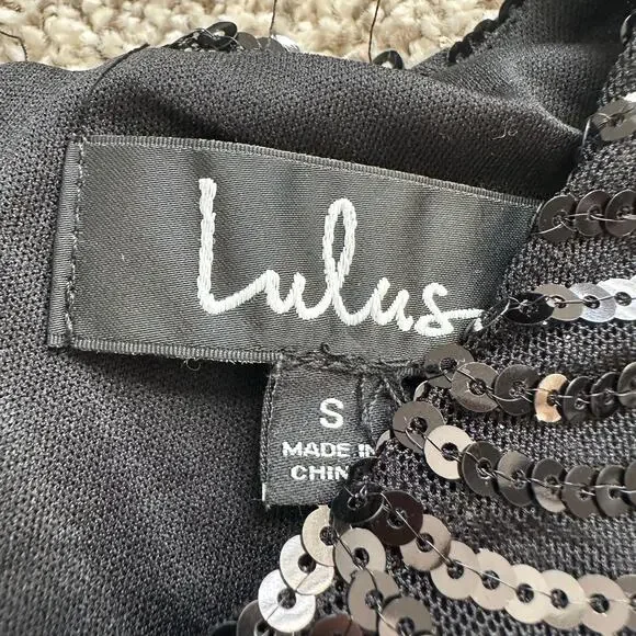 Lulus Stardust black sequin bodycon 3/4 sleeve mini dress size S - Picture 7 of 12